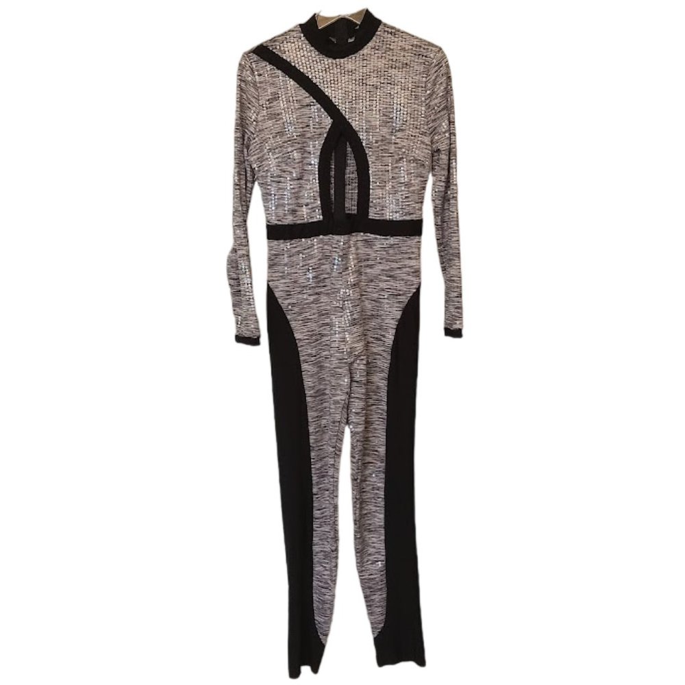 EC | STUNNING | Banjul | Mock Neck Open Front | Sequined | Pant Jumpsuit | Sz: L